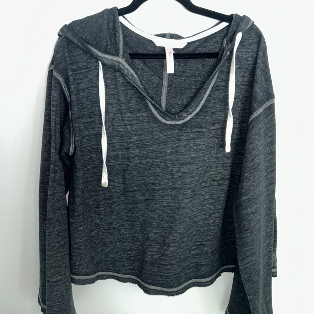 Exhilaration Women's XL V-Neck Hooded Sweatshirt Pull Over Long Sleeve Dark Gray